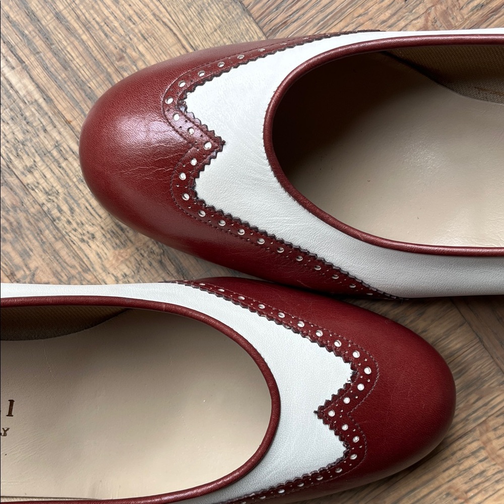 VINTAGE/NEW Bruno Magli Women's Spectator Red and White Wingtip Leather Heels